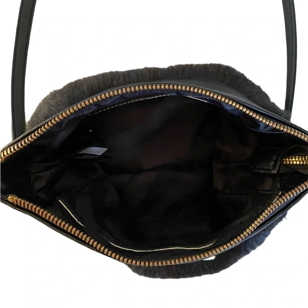 INC International Concepts Black Faux Fur Crossbody Bag